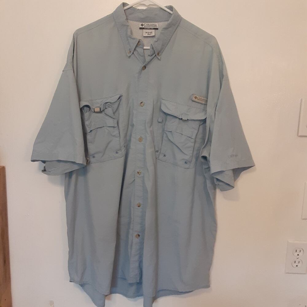 Columbia PFG Mens 2XL Blue Short Sleeve Button Up Vented Fishing Shirt Outdoors